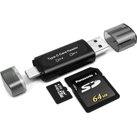 Lecteur de Carte SD - 1 Pièce - Noir - USB C et USB A - Transfert Rapide - Pour PC et Smartphone (1/5)