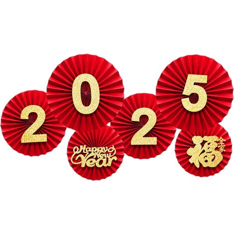 6er-Set runde Papierfächer zur Dekoration, hängende Wanddeko zum chinesischen Neujahr, Papierfächer für das Frühlingsfest, Zuhause, roter Stil (1/2)