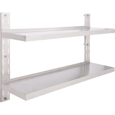 Mensola Scaffale Ripiano a Sospensione a 2 Livelli in Acciaio Inox 120x30 cm (1/5)