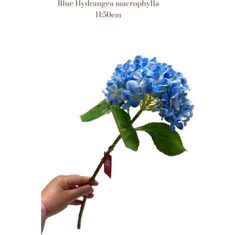 Hortensia Artificiel Bleu en Soie Hydrangea Macrophylla Fleur Réaliste 50 cm 1 Pièce - PANGIVO (1/2)