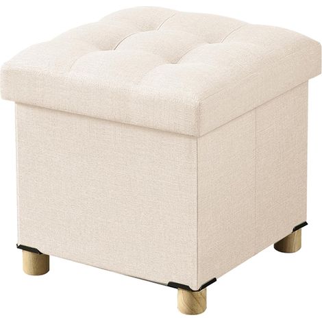 Pouf Rangement, Coffre de Rangement Pliable avec Couvercle, Tabouret Multifonction, pour Salon, Chambre, Dortoir, Beige, 38 x 38 x 38 cm (1/5)