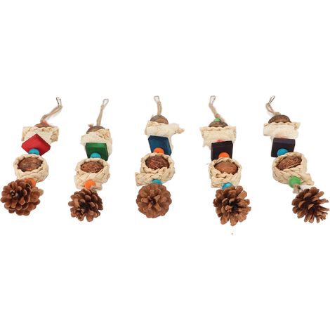 Lot de 5 jouets à mâcher pour perroquets, résistants aux morsures, pour petits et moyens perroquets. Modèle en luffa. (1/5)