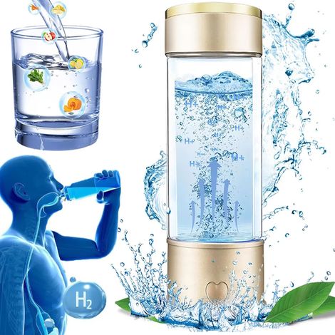 Bouteille d hydrogène portable quatre cent trente millilitres dorée ioniseur avec technologie SPE et PEM pour eau enrichie (1/5)