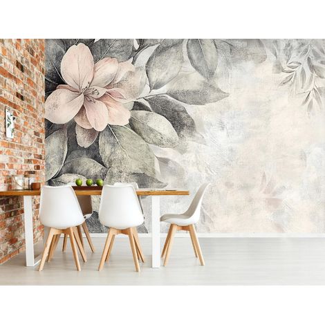 Vlies Fototapete Botanisch 200x140 cm, Tapeten, für Wohn und Schlafzimmer, Vliestapete Wandtapete Tapete 3D Effekt- inkl. Kleister - Blätter Blumen vintage grau, WallArena (1/4)
