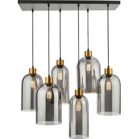 Dar Alma Suspension Alma à 6 barres lumineuses, noir mat et laiton avec verre fumé (1/5)