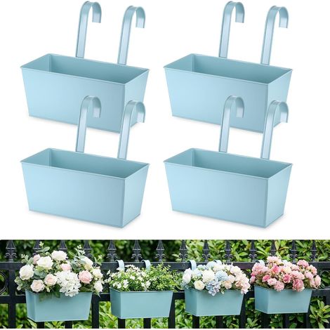 Lot de 4 Jardinières Balcon Suspendues, Crochets Amovibles Universels, Balconnière Extérieur en Fer Antirouille Drainant, Pots à Fleurs Suspendus pour Balcon, Terrasse, Jardin (1/3)