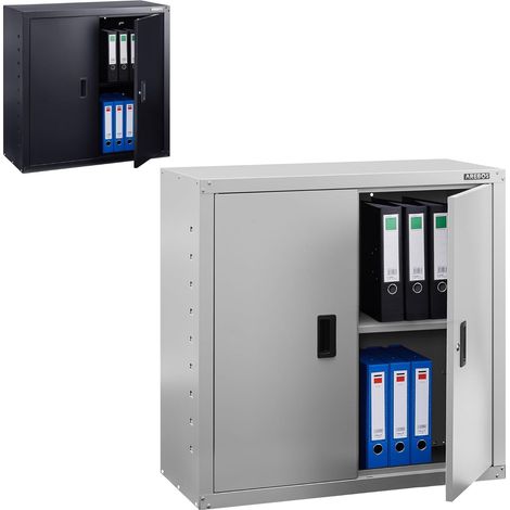 Arebos – Armoire de bureau métallique 90x40x90 cm – 2 portes battantes – Verrouillable avec cylindre de sécurité – Acier thermolaqué gris (1/5)