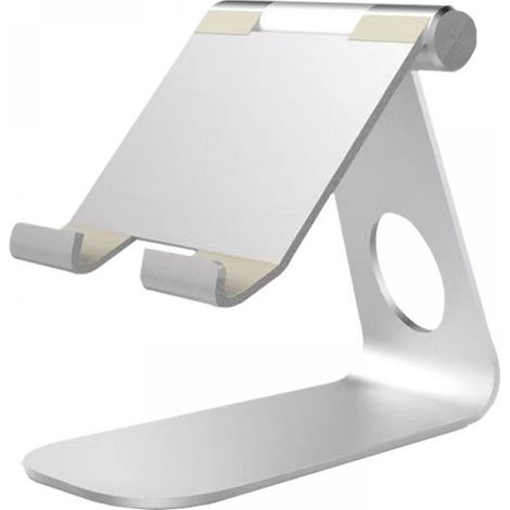 1 Support tablette, alliage d'aluminium, réglable, base stable, compatible iPad Galaxy Kindle, finition argentée (1/5)