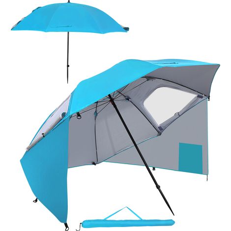 Randaco Strandschirm 210 cm UV Schutz 50+,  wasserabweisend mit Tragetasche für Strand Garten Camping Himmelblau