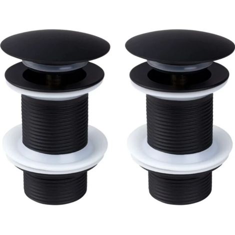 Bonde de Lavabo Noir Sans Trop Plein, 2 pièces Bonde de Lavabo Pop Up Noir Universelle, Bonde de Vidage Sans Trop Plein, Bonde de Vidange Sans Trop Plein, Bonde Pop Up Automatique pour Vasque a Poser (1/5)