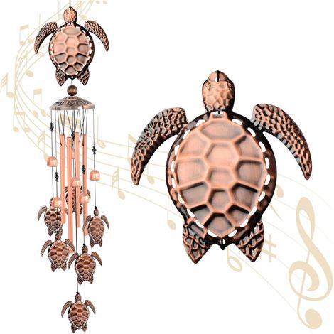 Gong à vent en aluminium et bulles de tortue de mer en cuivre – Décoration décorative de plage et de jardin, sons doux et atmosphériques (1/5)