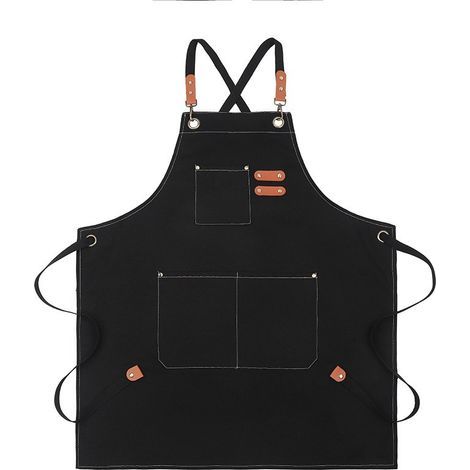 Tabliers Toile,68x99cm Tabliers de Chef avec Sangle Réglable et 3 Poches, Tabliers de Travail pour Hommes Femmes, Dos Croisé (1/5)