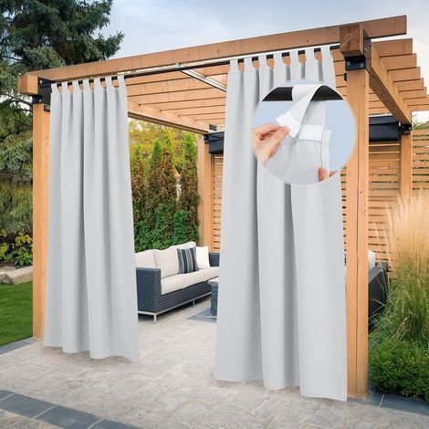 L 132 x H 183 cm, Gris Blanc, 2 PCS Rideaux d'Extérieur Rideau Occultant Impermeable à Pattes pour Intérieur Extérieur Thermique Anti Froid Chaleur pour Pergola/Jardin (1/5)