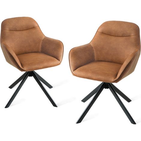 Goeurvant Silla giratoria a 360° con asiento mullido, respaldo curvado elegante y reposabrazos ergonómicos, confort elegante para cualquier habitación - Juego de 2 - Marrón