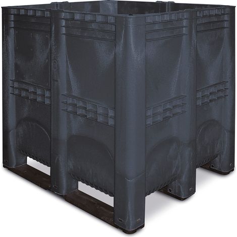 BRB Großbox/Elefantenbox mit 3 Kufen, LxBxH 1300x1150x1250 mm, Inhalt 1400 Liter, lebensmittelechtes PE-HD, Boden und Wände geschlossen, anthrazit