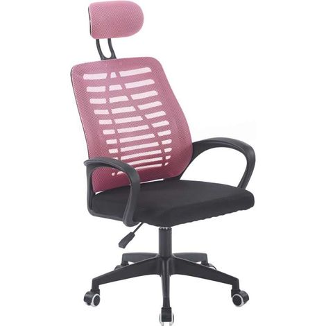 Sillón giratorio elevable gamer Kneck Red transpirable en negro/rosa, 106/116cm(alto) 58.5cm(ancho) 56cm(fondo). (1/4)
