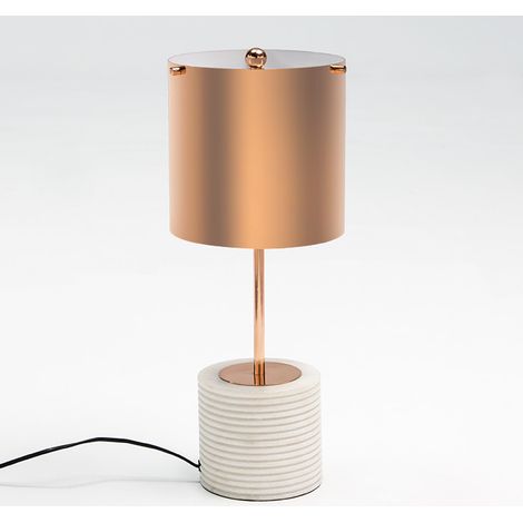 Lampe de Table 14x14x51 Marbre blanc/Métal cuivré avec abat-jour (1/2)