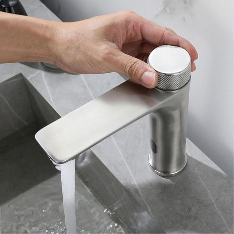 Robinet automatique sans contact en acier inoxydable, mitigeur de lavabo mains libres (1/4)