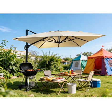 Domo Mea Ombrellone da Giardino Decentrato 4x3 m Antracite Ecrù (1/5)