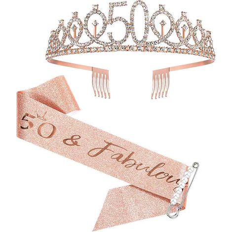 Couronne Et Écharpe Célébration Pour 50e Anniversaire - En Alliage Métallique Et Strass - Pour Femme Adulte - Lot De 4 Pièces (1/5)