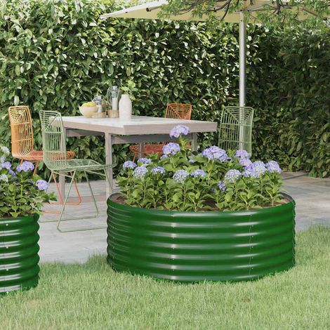 Lit surélevé de jardin-Jardinière surélevée-Bac de jardin surélevé Acier galvanisé 100x100x36cm Vert (1/4)
