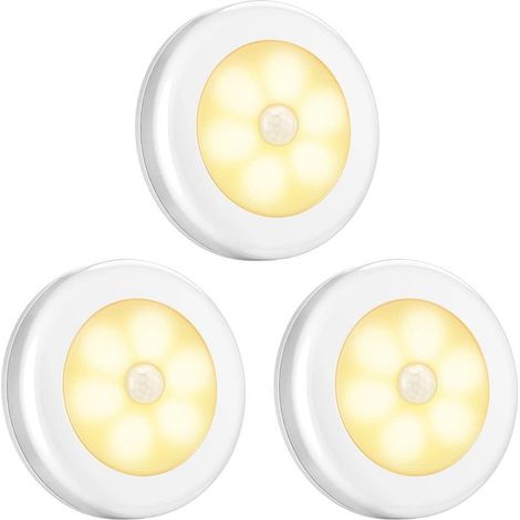 Ensemble de 3 lampes à détecteur de mouvement – Veilleuses LED sans fil à piles – Installation facile pour placards et escaliers – Appliques murales pour couloir, salle de bain, chambre, cuisine, etc. (1/5)