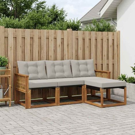 vidaXL Set di divani da esterno 4 pcs Naturale e Grigio Chiaro