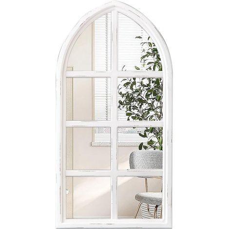 Miroir Arche Rustique Blanc 45 x 90 cm, Grand Miroir Mural de Fenêtre, Miroir Vintage Cadre en Bois pour Salon, Entree, Chambre (1/5)