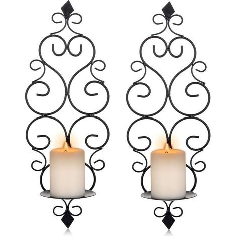 ( Noir)Lot de 2 Bougeoirs Photophore Chandelier Porte Bougie Mural Murale Muraux en Métal, Bougeoir pour Mur Chambre Salle de Bains Salon Decoration (1/5)