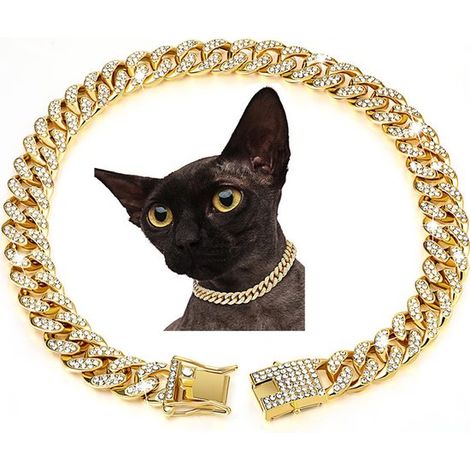 Collar para mascotas color dorado - Diamantes de imitación - Eslabón cubano - 8 pulgadas (1/5)