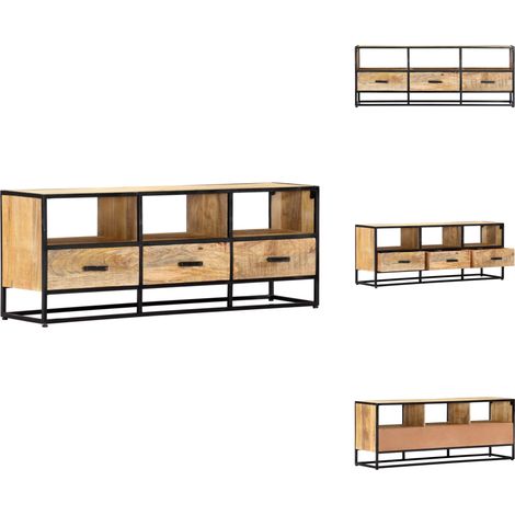 TV-Schrank 120x30x45 cm Massivholz Mango - TV-Schrank - Mangoholz - Holzmöbel - Industrieller Stil - Rustikal