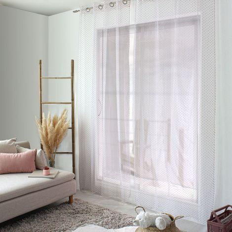 Rideau Voilage à Œillets "Lolita" 140x240cm Blanc & Rose