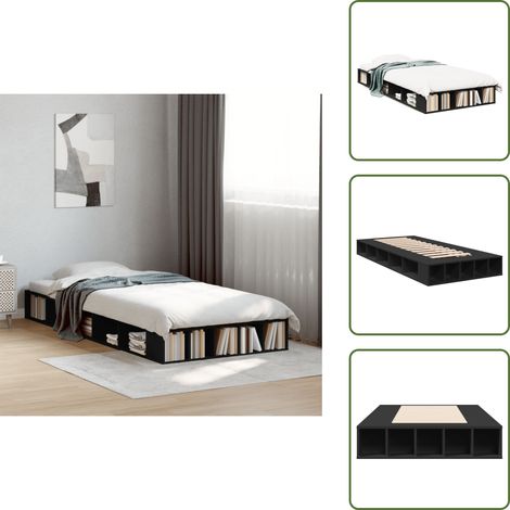 The Living Store Cadre de lit sans matelas noir 100x200 cm - Cadre De Lit - Lit Double - Lit Noir - Meuble Chambre - Literie (1/5)
