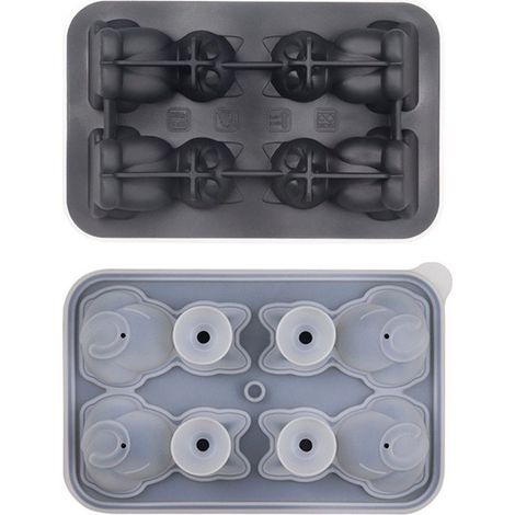 Bandeja para cubitos de hielo – Con tapa de gato en 3D, 4 agujeros, para cócteles, whisky y cerveza.