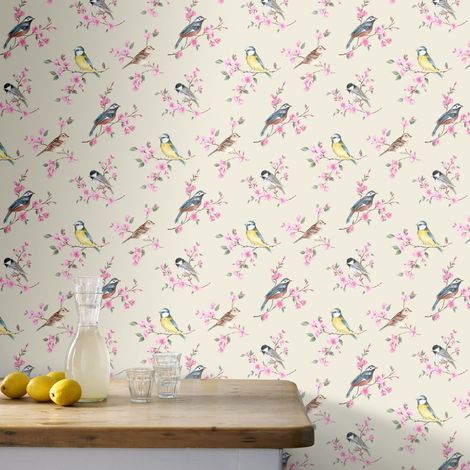 Papier peint intissé oiseaux sur branches – Dimensions 1005 x 52 cm – Résistant à la lumière – Entretien facile avec éponge humide – Superfresco Easy (1/4)