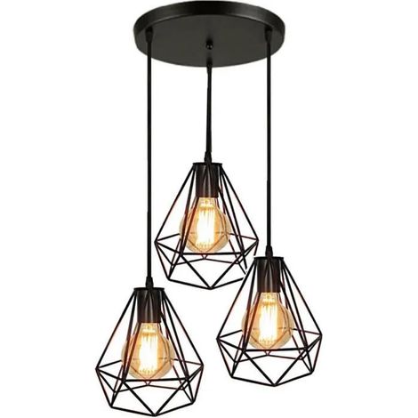 U-do Suspension Lustre Industrielle Vintage Cage Diamant 3 Luminaire Lampe E27 (1/4)