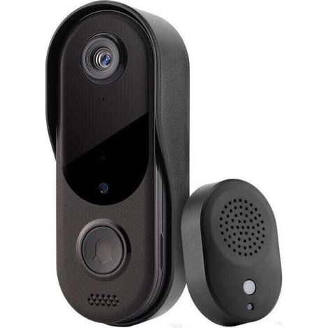 Sonnette vidéo avec caméra 1080P, visiophone avec carillon à batterie, audio bidirectionnel, vision nocturne infrarouge, détection humaine PIR, résistant à l'eau (1/4)