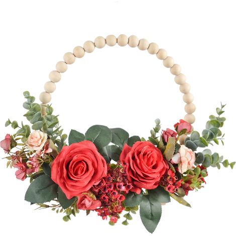 Couronne de porte en perles de bois, fleur florale artificielle pour décoration intérieure et extérieure de ferme saisonnière (1/5)