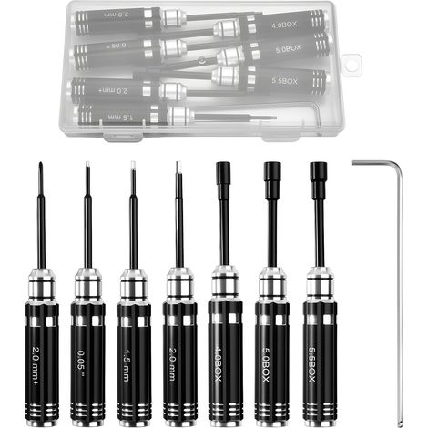 Kit de 7 Tournevis pour RC, Set d’Outils de Précision avec Tournevis Hexagonaux, Tournevis Cruciforme, Acier S2, Poignée Anti-dérapante, Boîte de Rangement (1/5)