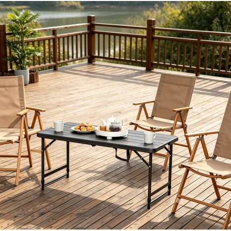 Tavolo da giardino pieghevole regolabile in altezza 118 x 60 x 74 cm, acciaio e HDPE, nero DESVIAE (1/5)