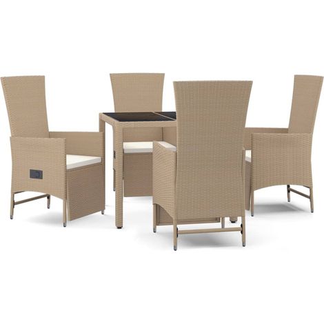 Maison Exclusive - 5-tlg. Garten-Essgruppe mit Kissen Beige Poly