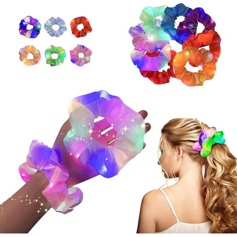 Lot de 6 chouchous lumineux LED élastiques pour cheveux, accessoires de coiffure pour femmes et filles, parfaits pour Halloween, Noël et les fêtes. (1/5)