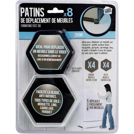 Paris Prix – Lot de 8 patins de déplacement meuble 10cm – Forme hexagonale – Pour sols lisses et rugueux – EVA et plastique noir (1/5)
