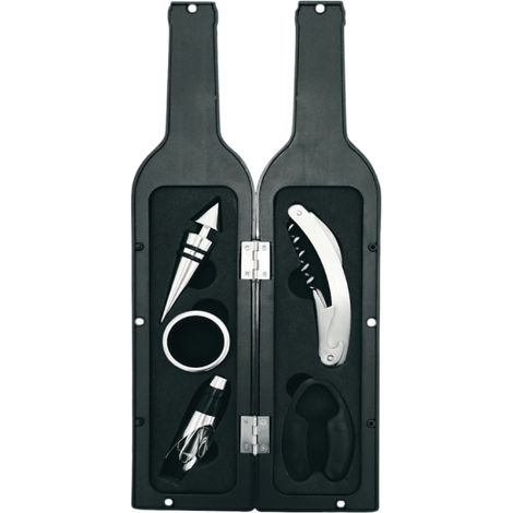 Kit 5 Accessoires pour le vin - Venteo - Forme de bouteille - Dégustation de vin - Bec Verseur - Bouchon - Anneau anti-gouttes - Tirebouchon - Coupe capsule