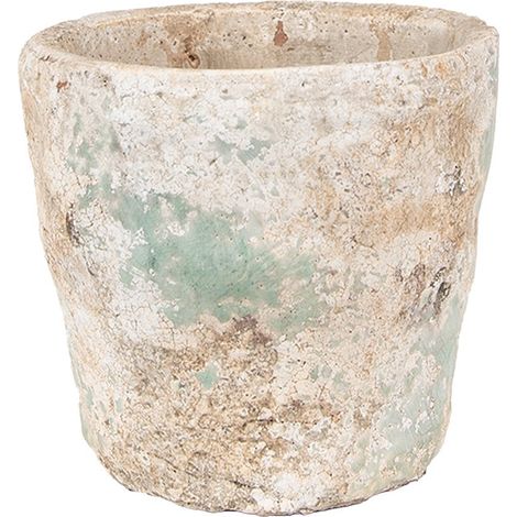 Pot de fleurs décoratif en terre cuite beige vert Ø 11 x 11 cm pour intérieur et extérieur - PANGIVO