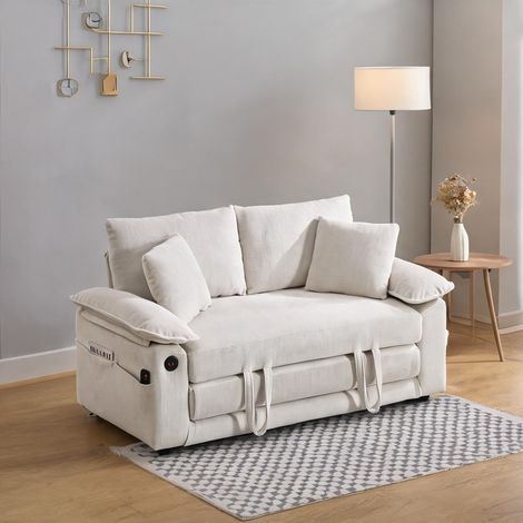 Canapé convertible 3-en-1 en chenille blanc avec rangements (1/5)