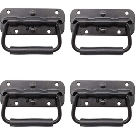 4 Pièces Poignée de Boîte, Poignée Pliante Métal, Poignée de Boîte Noire, Poignée de Boîte à Ressort, Poignée de Remplacement pour Boîte à Outils ou Boîte de Rangement
