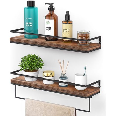 Spice Rack, Floating Wall Shelves and Metal, Wooden for Living Room Bedroom Office Bathroom or Kitchen 42cm (1/2)