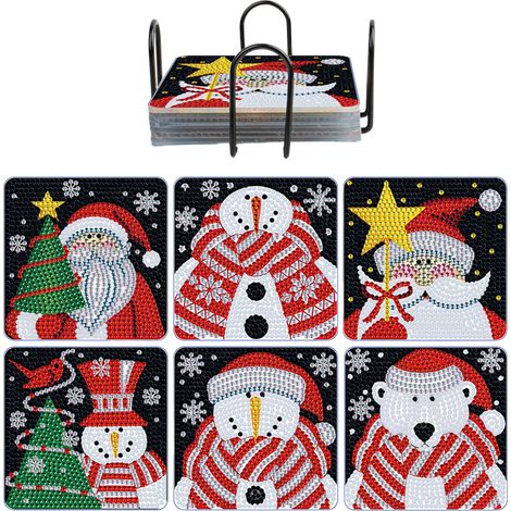 Kit de sous-verres artistiques de noël 5D, boisson de vacances en acrylique avec support pour Table à manger, cuisine, salon, décoration de la maison A (1/5)