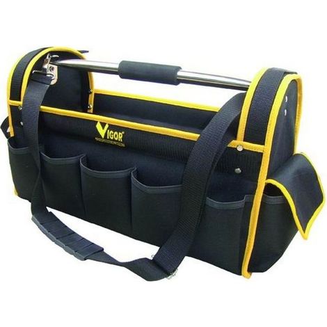 Vigor 40567-15 Orione Borsa Portautensili 10 Tasche Esterne 1 Tasca Chiusa 21 Fasce Elastiche Interne Impugnatura Soft-Grip Tracolla colore Nero